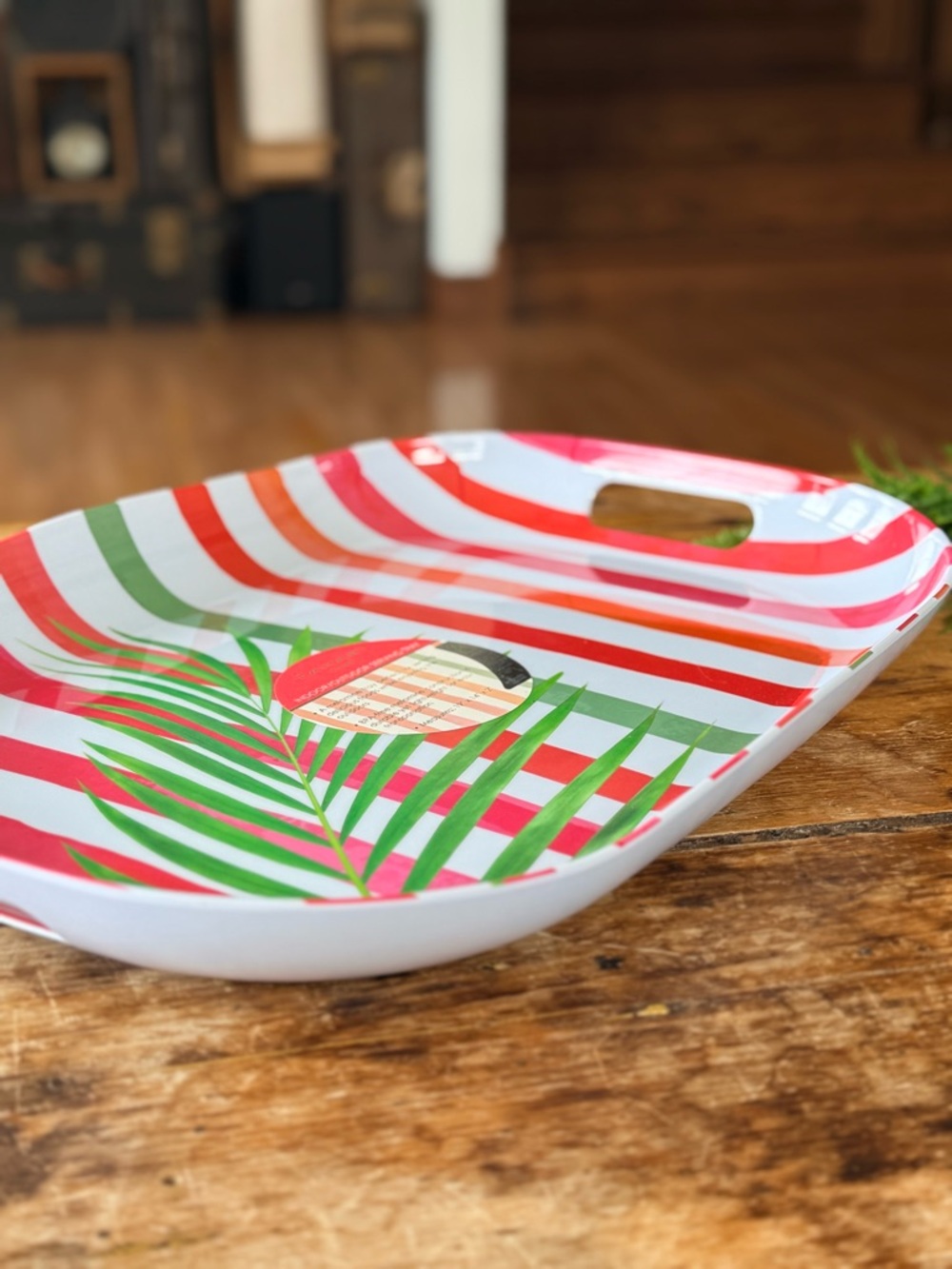 Tahari Home Indoor/Outdoor Melamine Serving Tray - Stripes and Palm Leaf  NWT - Picture 3 of 4